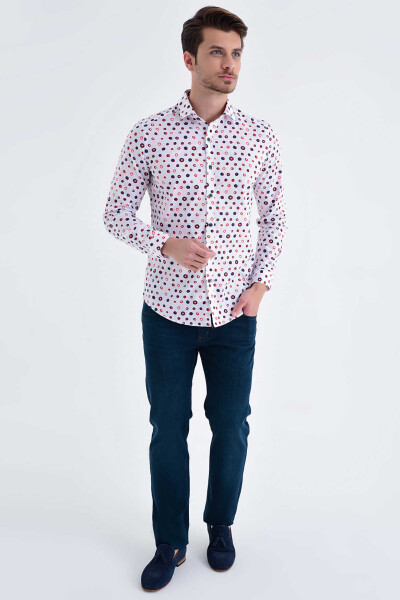 Baskılı Slim Fit Beyaz Gömlek - 2