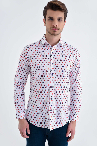 Baskılı Slim Fit Beyaz Gömlek - 1