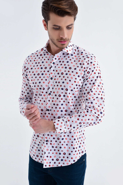 Baskılı Slim Fit Beyaz Gömlek - 3