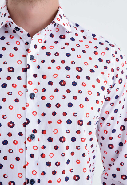 Baskılı Slim Fit Beyaz Gömlek - 5