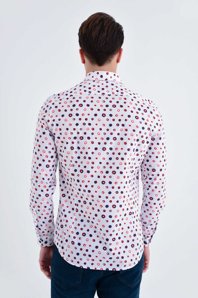 Baskılı Slim Fit Beyaz Gömlek - 4