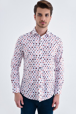 Baskılı Slim Fit Beyaz Gömlek - 6