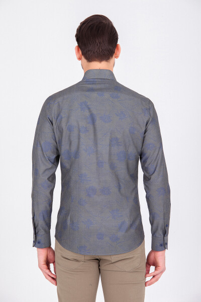 Haki Slim Fit Baskılı Pamuklu Uzun Kol Spor Gömlek - 5