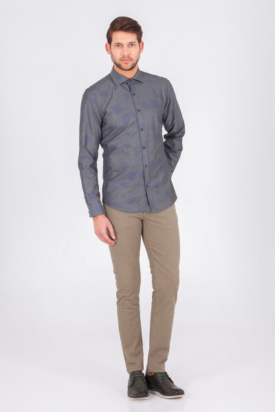 Haki Slim Fit Baskılı Pamuklu Uzun Kol Spor Gömlek - 4