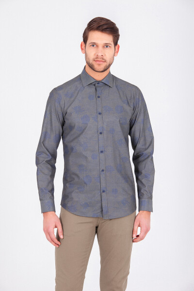 Haki Slim Fit Baskılı Pamuklu Uzun Kol Spor Gömlek - 14