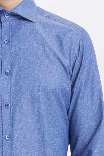 Baskılı Slim Fit Lacivert Gömlek - 4