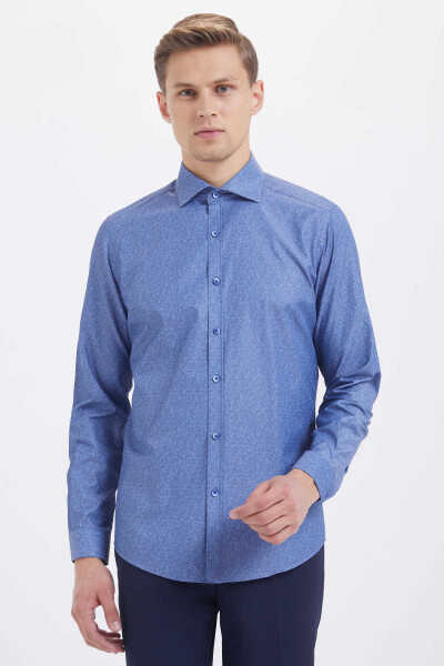 Baskılı Slim Fit Lacivert Gömlek - 1