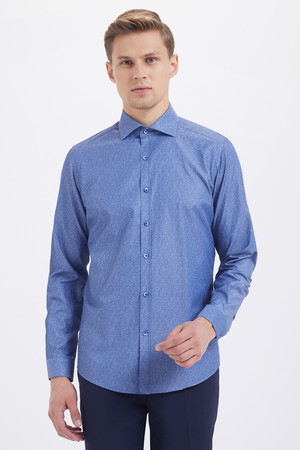 Baskılı Slim Fit Lacivert Gömlek - 5