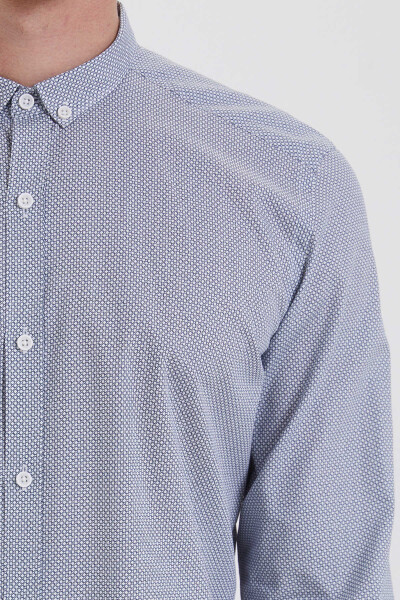 Baskılı Slim Fit Lacivert Gömlek - 4