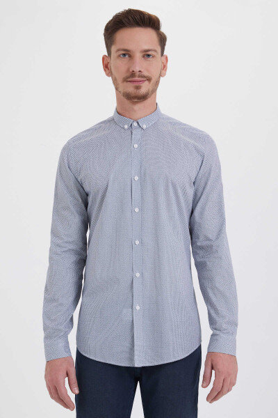 Baskılı Slim Fit Lacivert Gömlek - 1