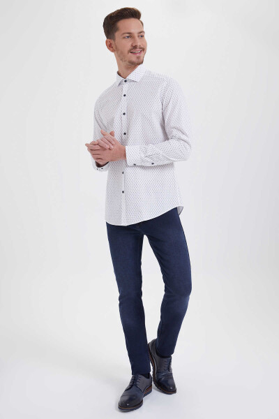 Baskılı Slim Fit Lacivert Gömlek - 2