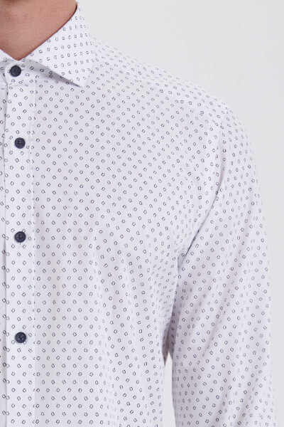 Baskılı Slim Fit Lacivert Gömlek - 4