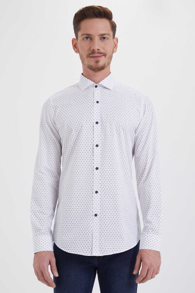 Baskılı Slim Fit Lacivert Gömlek - 1