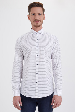 Baskılı Slim Fit Lacivert Gömlek - 5