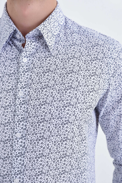 Baskılı Slim Fit Lacivert Gömlek - 4