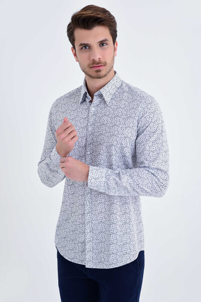 Baskılı Slim Fit Lacivert Gömlek - 1