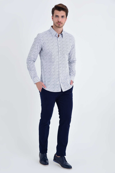 Baskılı Slim Fit Lacivert Gömlek - 2