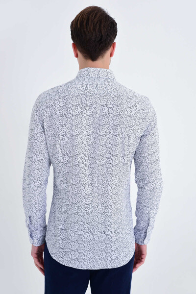 Baskılı Slim Fit Lacivert Gömlek - 3