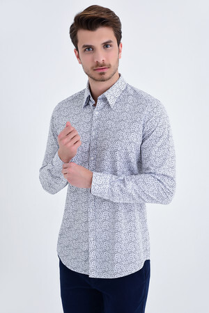 Baskılı Slim Fit Lacivert Gömlek - 5