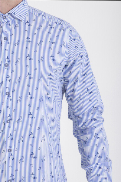 Baskılı Slim Fit Mavi Gömlek - 4