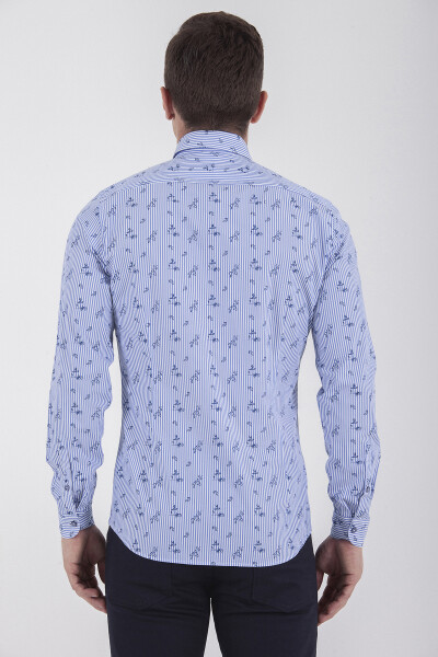 Baskılı Slim Fit Mavi Gömlek - 5