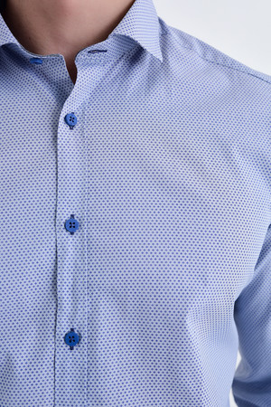 Baskılı Slim Fit Mavi Gömlek - Thumbnail