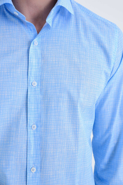 Baskılı Slim Fit Mavi Gömlek - 3