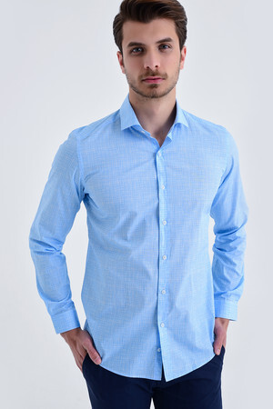 Baskılı Slim Fit Mavi Gömlek - 4