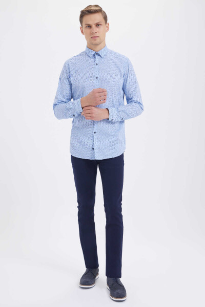 Baskılı Slim Fit Mavi Gömlek - 2
