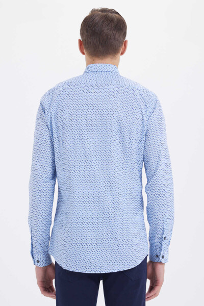 Baskılı Slim Fit Mavi Gömlek - 4