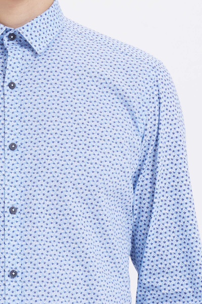 Baskılı Slim Fit Mavi Gömlek - 5
