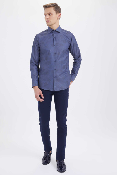 Mavi Slim Fit Baskılı Pamuklu Uzun Kol Spor Gömlek - 2