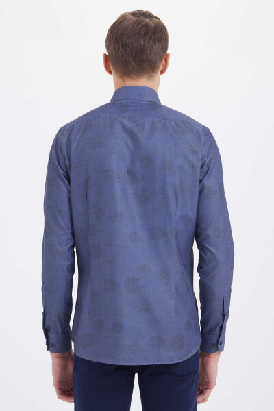 Mavi Slim Fit Baskılı Pamuklu Uzun Kol Spor Gömlek - 3