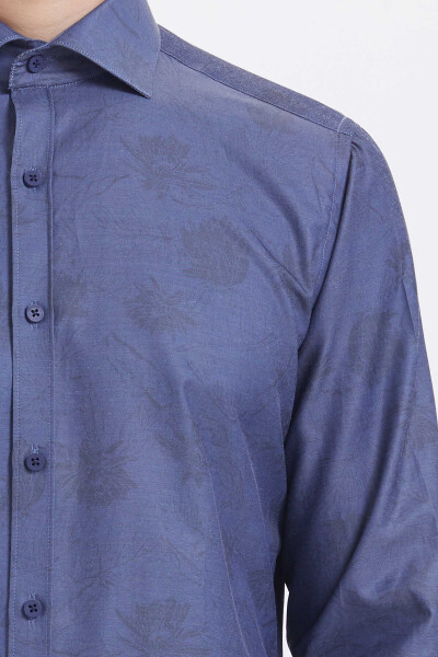 Mavi Slim Fit Baskılı Pamuklu Uzun Kol Spor Gömlek - 4