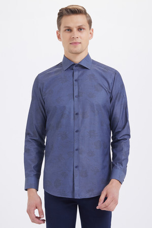Mavi Slim Fit Baskılı Pamuklu Uzun Kol Spor Gömlek - 5
