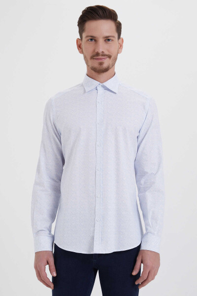 Baskılı Slim Fit Mavi Gömlek - 1