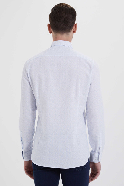Baskılı Slim Fit Mavi Gömlek - 3