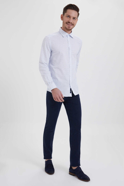 Baskılı Slim Fit Mavi Gömlek - 2