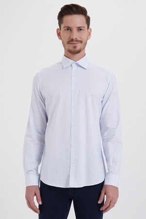 Baskılı Slim Fit Mavi Gömlek - 5