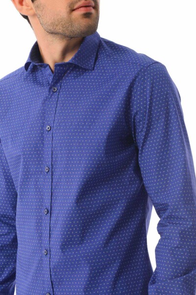 Baskılı Slim Fit Lacivert Gömlek - 4
