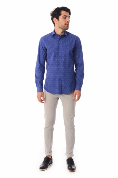 Baskılı Slim Fit Lacivert Gömlek - 2