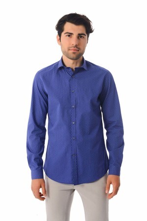 Baskılı Slim Fit Lacivert Gömlek - 5