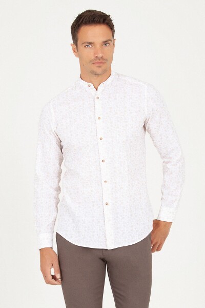 Slim Fit Bej Hakim Yaka Spor Gömlek - 1