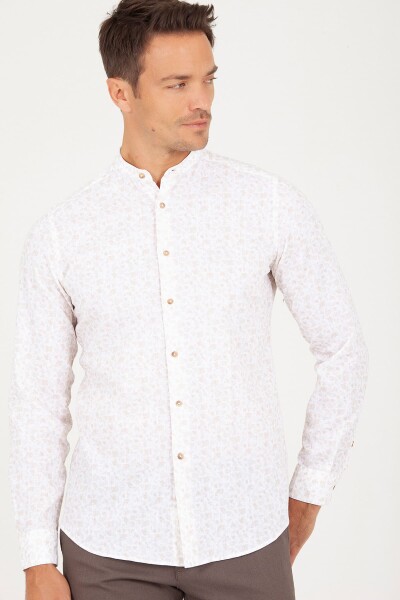 Slim Fit Bej Hakim Yaka Spor Gömlek - 3