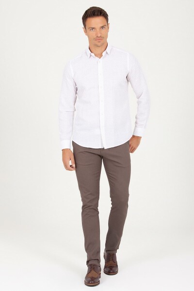 BEJ B Slim Fit Baskılı Uzun Kol Keten Gömlek - 3