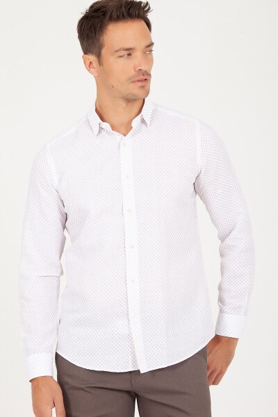 BEJ B Slim Fit Baskılı Uzun Kol Keten Gömlek - 2