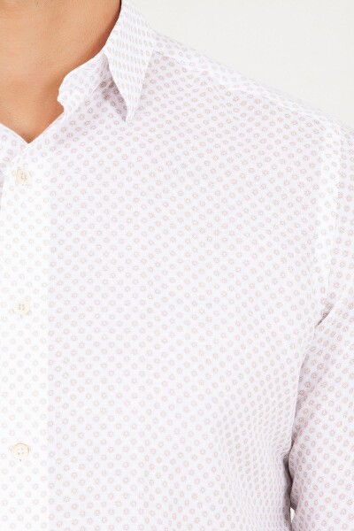 BEJ B Slim Fit Baskılı Uzun Kol Keten Gömlek - 4