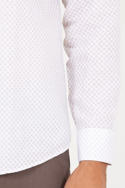 BEJ B Slim Fit Baskılı Uzun Kol Keten Gömlek - 5