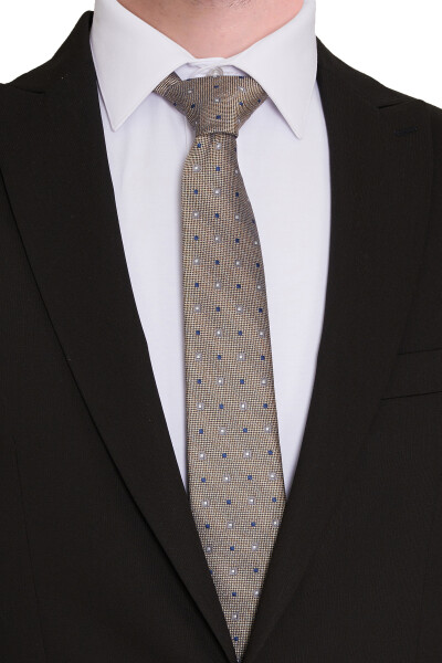 Bej Desenli Klasik Micro Kravat - 2