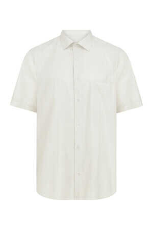 Bej Klasik Fit 100% Pamuk Kısa Kol Klasik Gömlek - 3